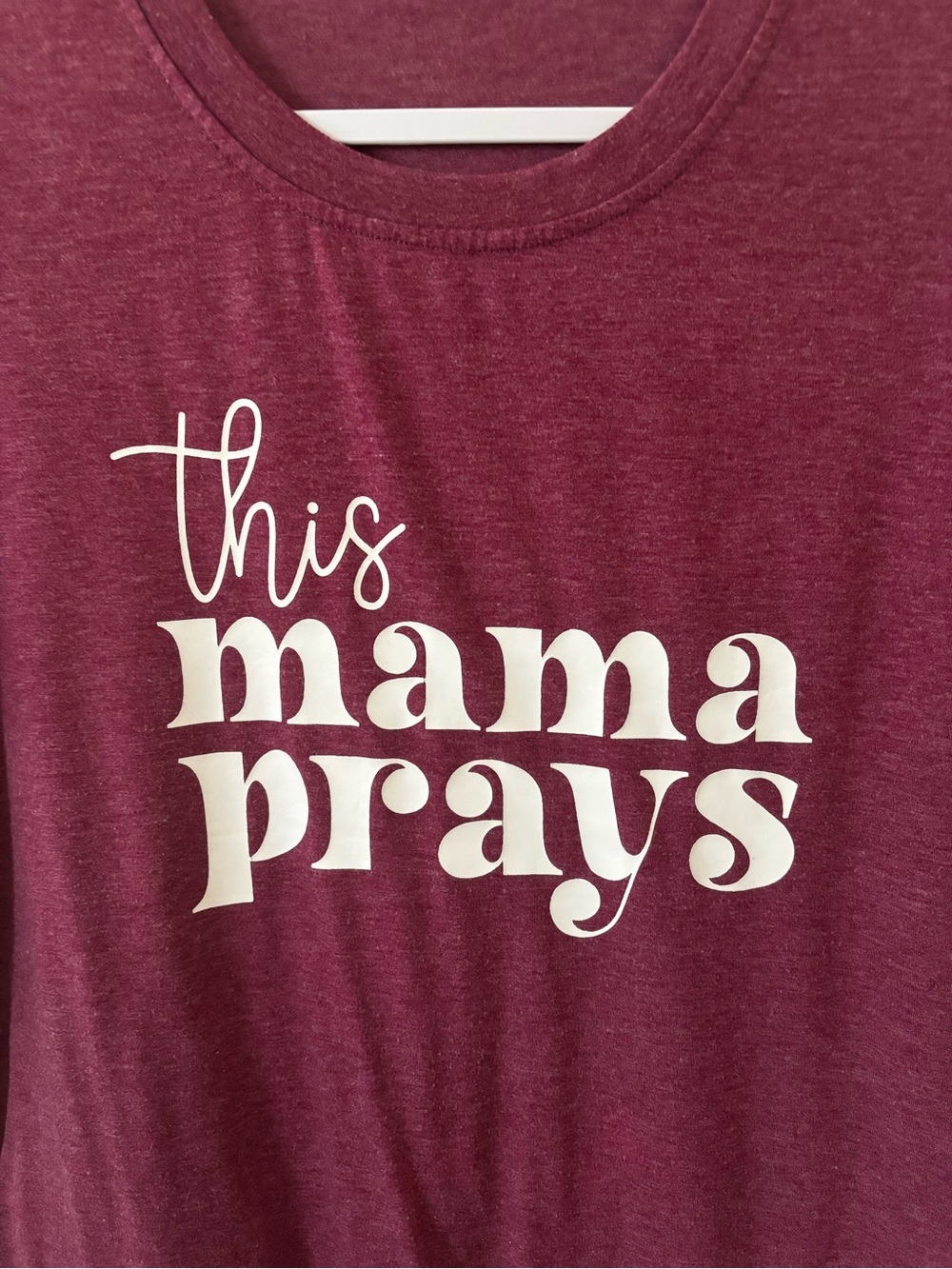 This Mama Prays T-Shirt White & Burgundy Final Sale